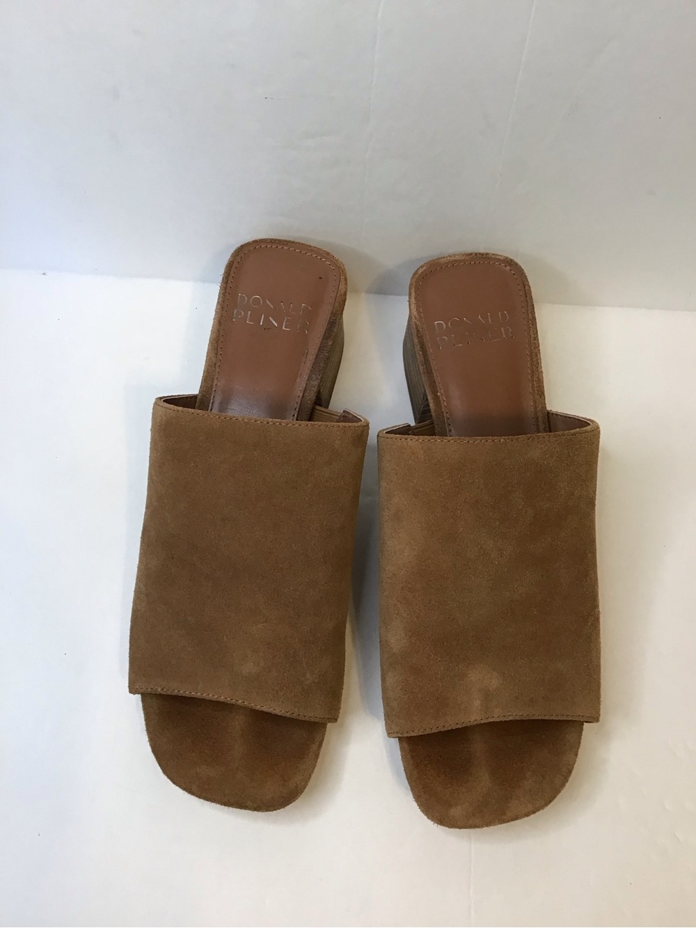 Donald J. Pliner Women's Cognac Brown Suede Open-Toe Block Heel Mules 8.5 - Picture 5 of 8